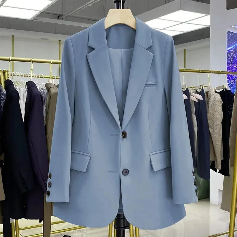 Spring Autumn Elegant Office Lady Coat Loose Solid Long Sleeved Women Blazer All-Match Casual Jacket Female Chic Tops Outerwear
