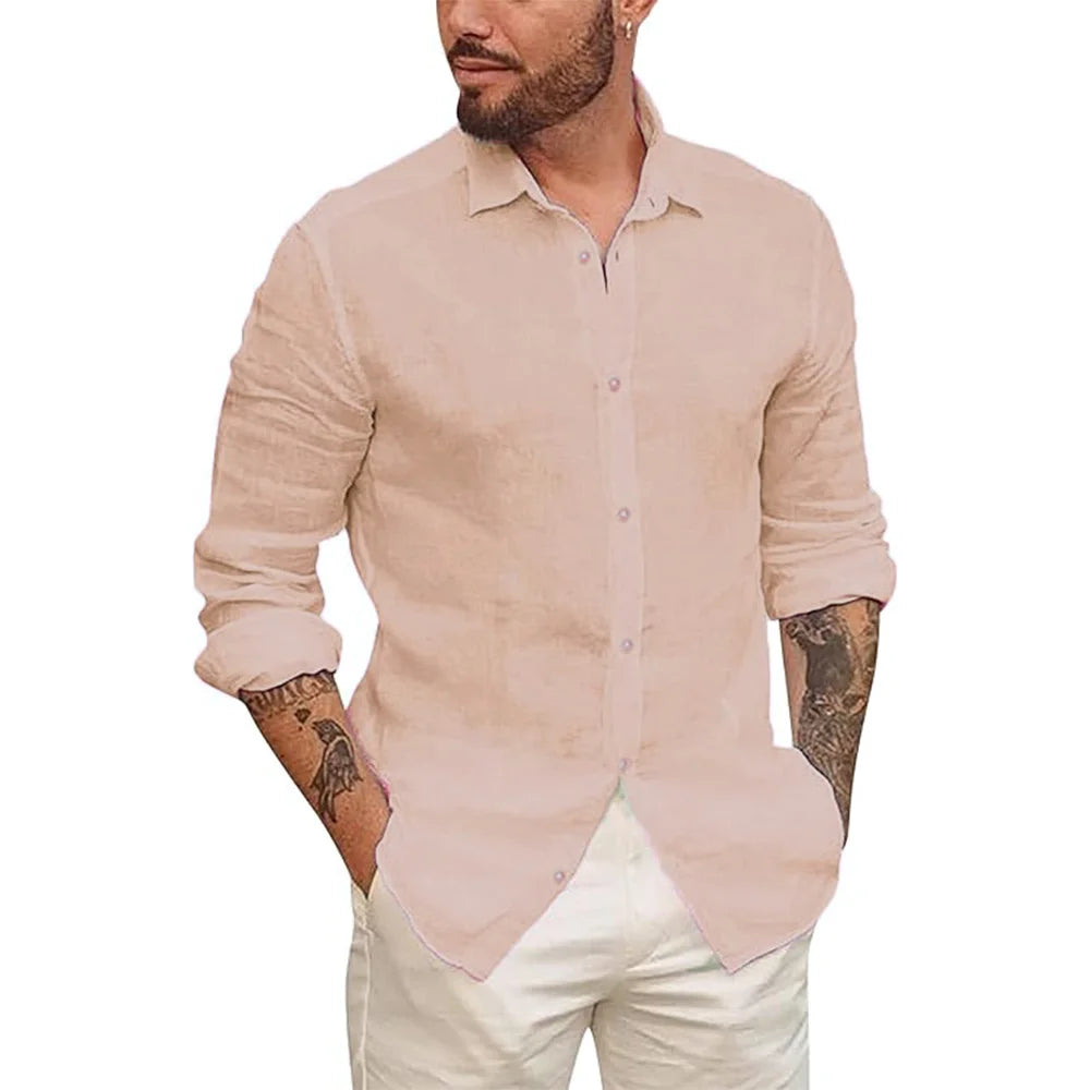 Mens Button Up Shirts for Men Long Sleeve Cotton Linen Hawaiian Beach Shirt Casual ummer Lightweight Tops