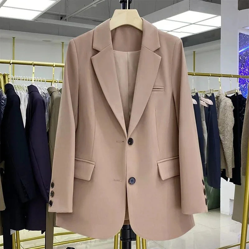 Spring Autumn Elegant Office Lady Coat Loose Solid Long Sleeved Women Blazer All-Match Casual Jacket Female Chic Tops Outerwear