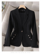 Spring Autumn Women Blazer Blue Black White Blazers Ladies Business Work Wear Long Sleeve Single Button Formal Female Jacket 4XL