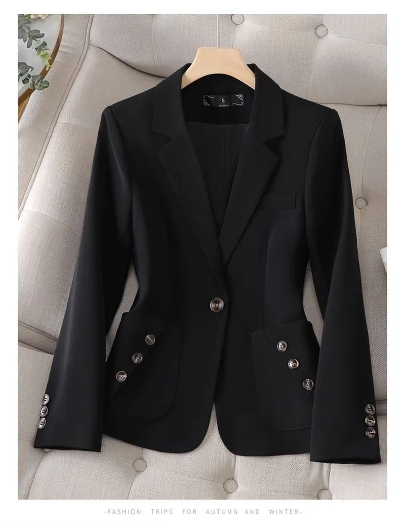 Spring Autumn Women Blazer Blue Black White Blazers Ladies Business Work Wear Long Sleeve Single Button Formal Female Jacket 4XL