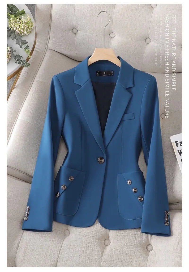 Spring Autumn Women Blazer Blue Black White Blazers Ladies Business Work Wear Long Sleeve Single Button Formal Female Jacket 4XL