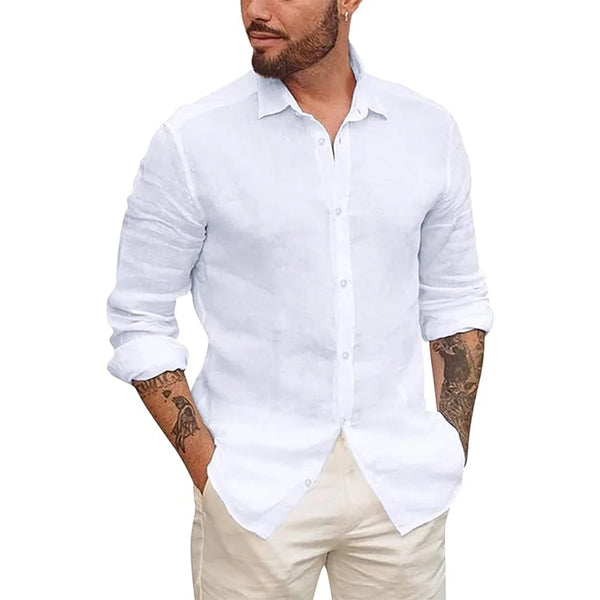 Mens Button Up Shirts for Men Long Sleeve Cotton Linen Hawaiian Beach Shirt Casual ummer Lightweight Tops