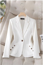 Spring Autumn Women Blazer Blue Black White Blazers Ladies Business Work Wear Long Sleeve Single Button Formal Female Jacket 4XL