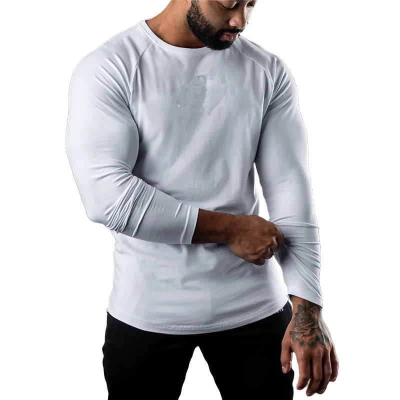 Mens T Shirts Casual Round Neck Long Sleeve Cotton Moisture Wicking Tees Tanks White Black Undershirts Loose Fit Tshirts for Men