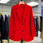 2024 New Red Suit Coat Women's Korean Style Loose Single Breasted Blazers Office Female Temperament Blazers Jacket Outwear Tops