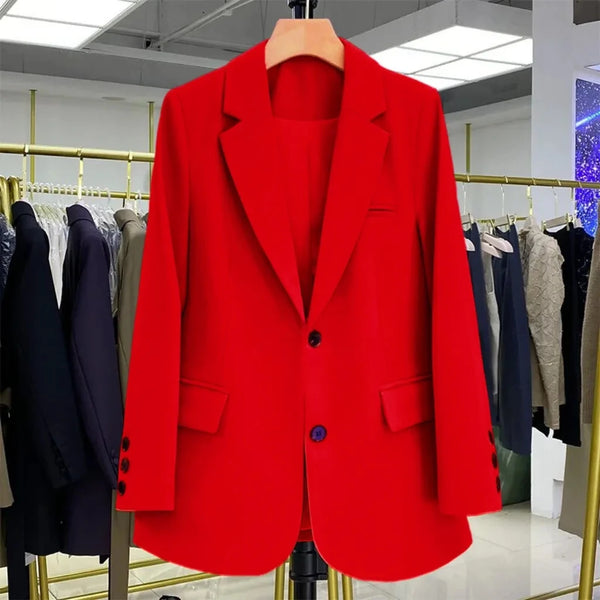 2024 New Red Suit Coat Women's Korean Style Loose Single Breasted Blazers Office Female Temperament Blazers Jacket Outwear Tops