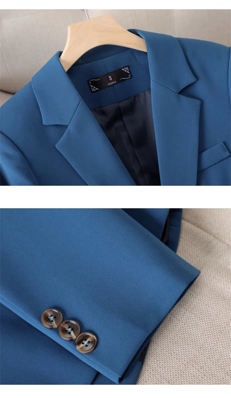 Spring Autumn Women Blazer Blue Black White Blazers Ladies Business Work Wear Long Sleeve Single Button Formal Female Jacket 4XL