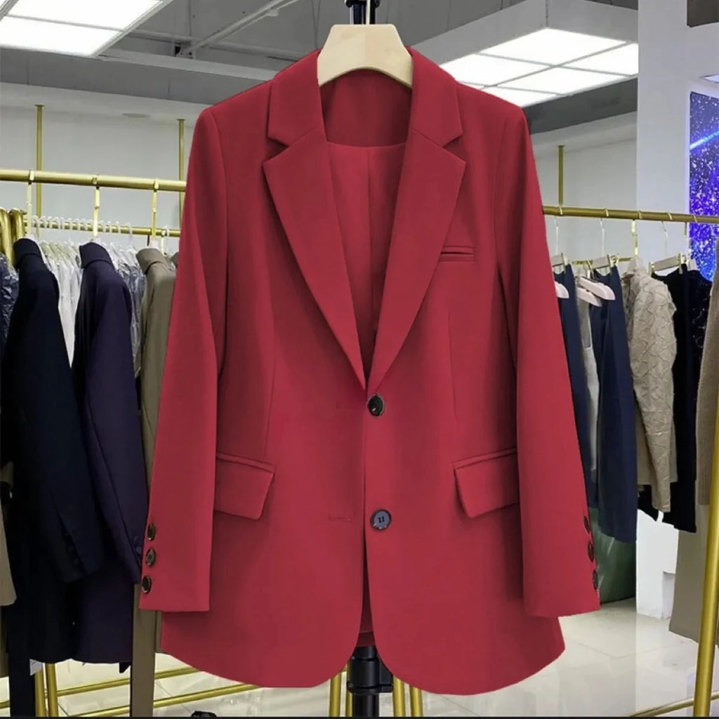2024 New Red Suit Coat Women's Korean Style Loose Single Breasted Blazers Office Female Temperament Blazers Jacket Outwear Tops